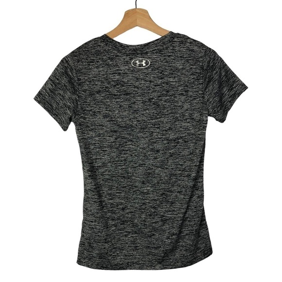Under Armour Heather Black Heatgear Loose V-Neck Short Sleeve Athletic Top XS - Picture 2 of 4